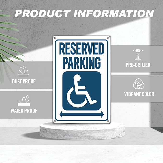 Reserved Parking Handicap Wheelchair Sign 8 x 12 Inch Metal For Accessible Spaces Outdoor Vintage Aluminum Art Wall Home Kitchen Indoor