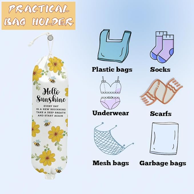 2PCS Sunflower Plastic Bag Holder for Kitchen Essentials, Reusable Wall Mount Grocery Bag Holder Plastic Storage bag, Large Storage Organizer Storage Dispenser, Sunflower Gifts for Women Mom Grandma