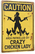 Crazy Chicken Lady Sign – Funny Caution Farm Sign, Vintage Metal Chicken Warning Wall Decor, Rustic Backyard Poultry Humor 8x12