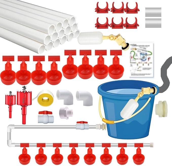 Complete Set Automatic Chicken Waterer Cups with PVC Pipe,Chickens Water Cups, Chicken Waters,Poultry Waterer,Chickens Watering System,Poultry Waterer,Durck Watering System,for quails, geese and ducks