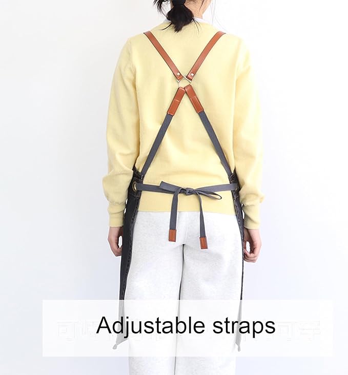 Denim Work Apron Adjustable Cross Back Gardening Aprons Multiple Pockets Men Women Restaurants, Cafes, BBQ