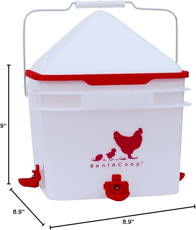RentACoop 2 Gallon Chicken Waterer, BPA-Free Plastic Bucket Waterer Set with 4 Horizontal Nipples, Large Capacity Poultry Waterer - Center Placement