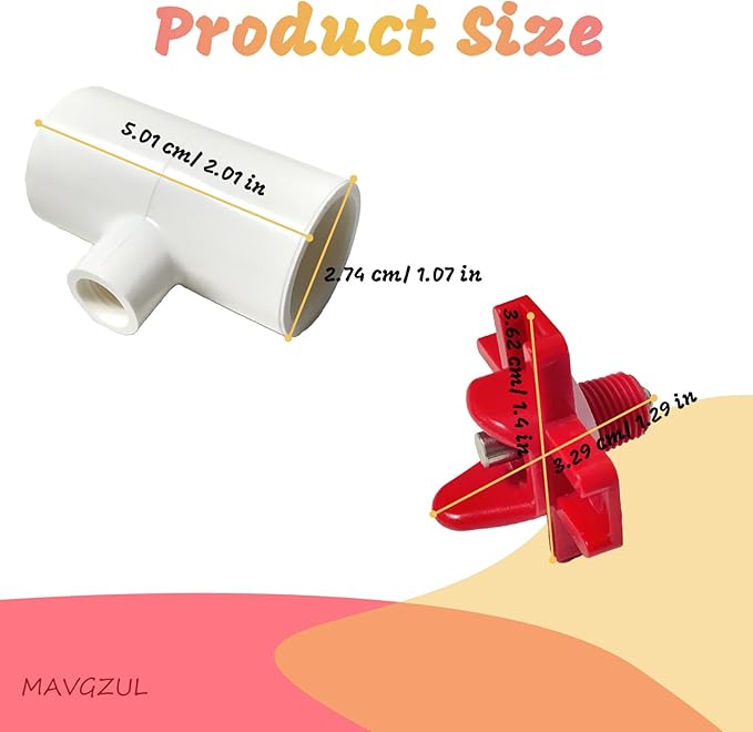 (12 Pack) Horizontal Chicken Waterer Nipples with 1/2'' PVC Tee Fittings for DIY Automatic Chicken Waterering System