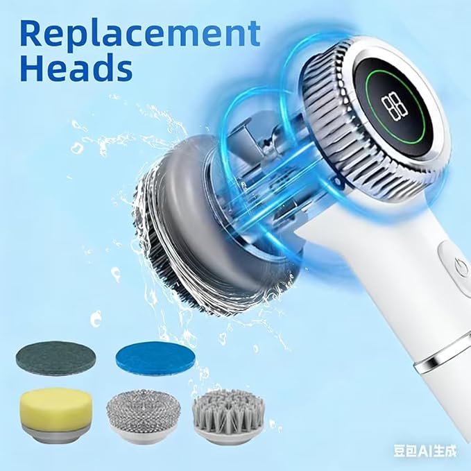Layver Electric Egg Cleaner Brush Rechargeable Powerful Egg Washer for Fresh Eggs & Vegetable Brush with Battery Level Display,3 Speed Settings + 5 Replaceable Heads,Waterproof Design (White)