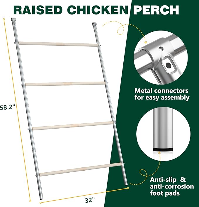 Chicken Perch Roosting Bars for Coop Farm Chicken Toys Roost Ladder for Backyard Poultry (58.2" L x 32" W)