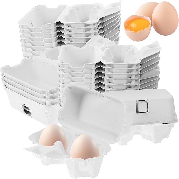 Paper Egg Cartons, 50PCS 2 Count 3x4 Paper Pulp Egg Cartons, Reusable No Breakage for Refrigerator Farm Market Travel.
