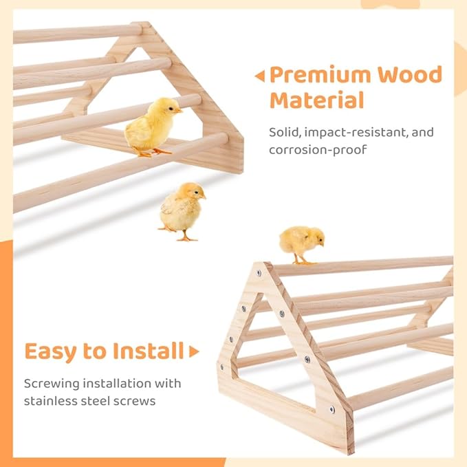 Chick Perch Wooden, Training Roosting Bar Stand, Coop Brooder Jungle Gym Toy, Entertainment for Chickens, 14.75 X 10.75 X 7.25’’
