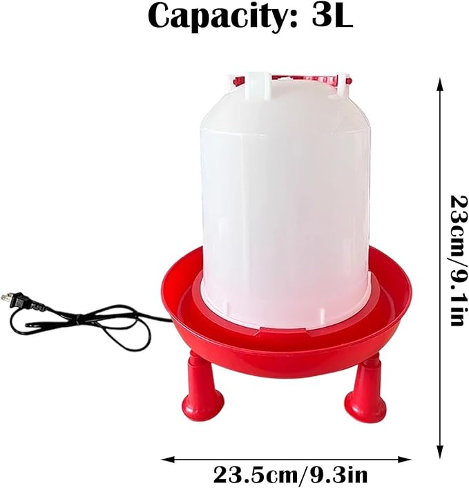 Heated Chicken Waterer, Integrated Temperature Chicken Water Heater with Handle for Chicken Coop, Poultry Water Dispenser for Winter (3, Liters)