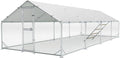 Large Metal Chicken Coop, 10x26x6.5FT Chicken Runs for Yard with Cover and Roosting Perch, Split Doors Walk in Chicken Coop