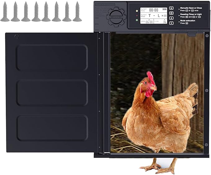 Automatic Chicken Coop Door Solar Powered With Timer,Lcd Display Chicken Door With Light Sensor,4 Modes,Abnormal Alarm,Chicken House Door For Chicken, Duck, Goose, Poultry,Single
