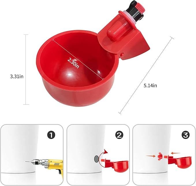 Chicken Water Cups, 8pcs Automatic Chicken Water Feeder, Poultry Waterer Kit Suitable for Chicks, Duck, Goose, Turkey and Bunny, 8-Pack