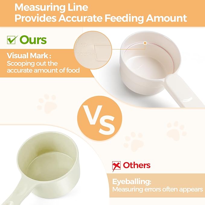 Melamine Pet Food Scoop, Cat Food Measuring Cups, Comfortable Long Handle Scoop for Dog, Cat, Ferret and Rabbit Food, 1 Cup Size Pet Food Feeding Scoop Dishwasher Safe (White
