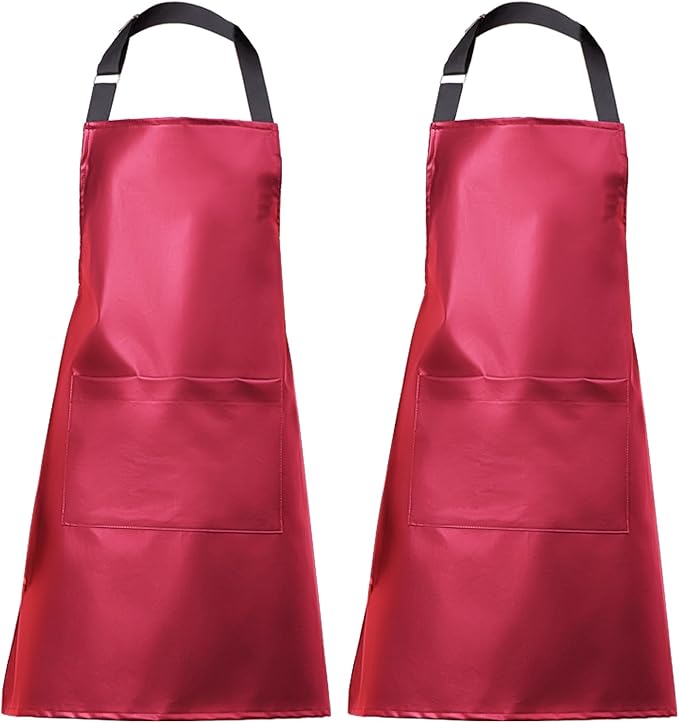 eywlwaar PU Waterproof Apron with One Big Pocket Adjustable Oil Proof Apron for Kitchen Dishwashing Cooking 29.92"x 26.77"
