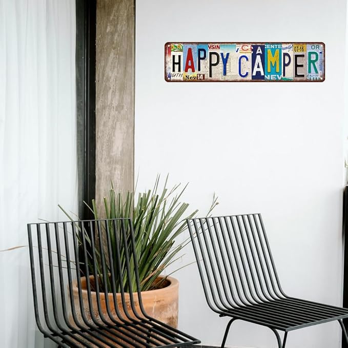 Happy Camper Sign Vintage Metal Tin Signs Funny Happy Camper Decor Camping Accessories For Rv Camping Street Signs Camper Decorations 4x 16 Inches