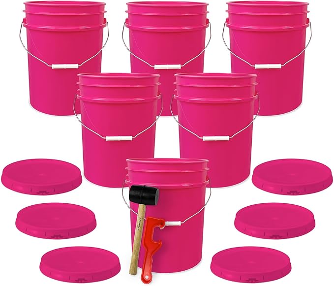 ePackageSupply 5 Gallon Plastic Bucket with Airtight Lid | Made in USA | Food Grade Bucket | BPA-Free | Heavy Duty 90 Mil All Purpose Pail | One 12" Rubber Mallet & One Lid Opener Included | 6 Pack