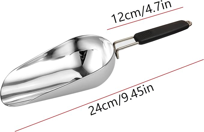 Stainless Steel 6 Ounce Ice Scoop With Good Grip Handle - Kitchen, Freezer, Dog Food, Popcorn Scoop - Dishwasher Safe