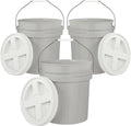 5-Gallon Grey Bucket Pail with Gamma Seal Screw on Airtight Lid, Metal Handles with Plastic Grip for Easy Carrying, Easy Stack and Store, Heavy-Duty 90MIL Extra Durable, Food Grade, BPA Free - 3 Pack