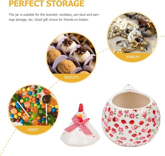 Alipis Chicken Cookie Jar - Red Floral Ceramic Hen Storage Tank - Decorative Farmhouse Candy Canister for Easter, Kitchen Countertop and Spring Decor
