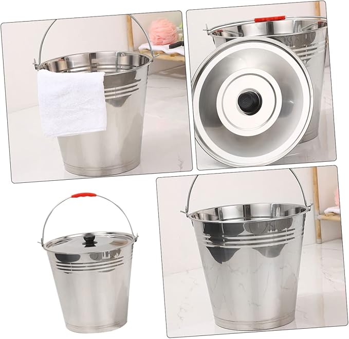 Stainless Steel 304 Milk Bucket with Lid Thickened Round Water Container for Farm Use Multipurpose Heavy-Duty Milk Storage Bucket Non-Magnetic