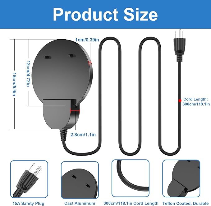 250W Submergible Cast Aluminum De-Icer - Farm Utility Heater for Livestock, Poultry, Horses, Cows, Birds, Wildlife - Water Trough Heater, Indoor/Outdoor Winter Use, 3M Cable