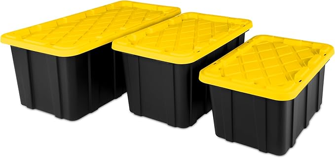 Sterilite 12-Pack Industrial Tote, Plastic Storage Container Bins with Lids, 38 Gallon - Heavy-Duty Organizing Containers for Closet, Bathroom, and Office