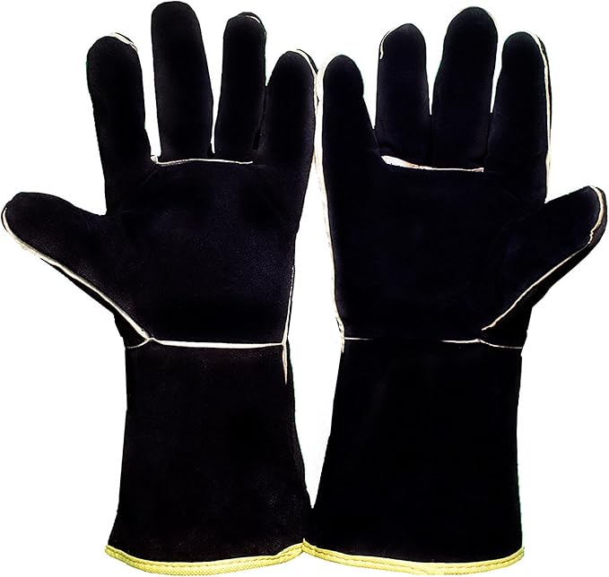 Black Welding Gloves Bite Proof Glove Animal Handling (1Pair) 14 inch Leather for Gardening Work Cat Dog Scratch