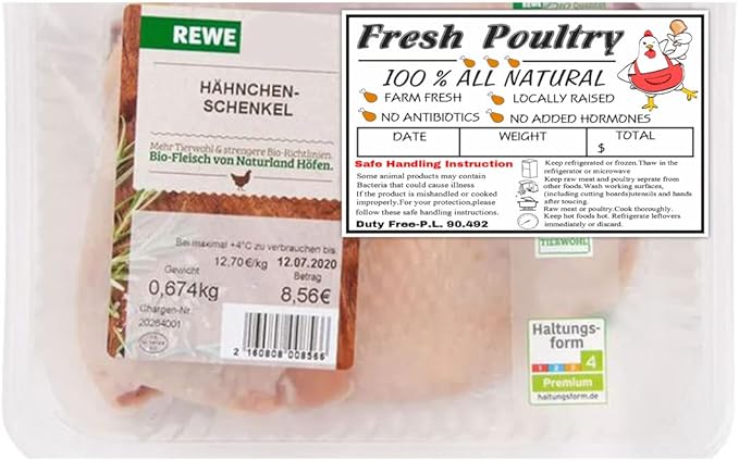 120pcs Poultry Freezer Labels with Safe Handling Instructions Frozen Stickers,Exemption P.L. 90-492(4x2.5 inch)