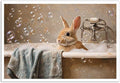 MNFGMH Easter Bathroom Print Vintage Style Bunny in Bathtub Poster for Wall Rustic Farmhouse Easter Wall Art Canvas Roll 16x24 inch
