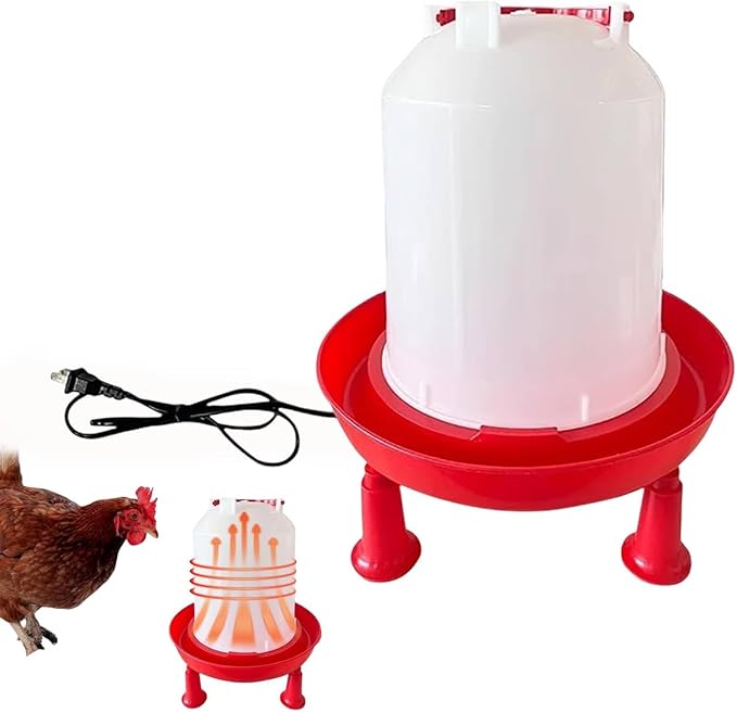 Thermostatic Heated Chicken Waterer,Farm Innovators Heated Chicken Waterer,3L Winter Poultry Waters Heater with Detachable Legs and Easy-Fill Funnel for Chicken Coop Birds,Winter Outdoor (red1)