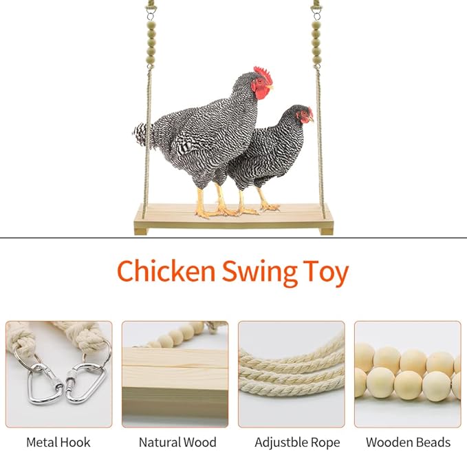 Chicken Swing Toy, Chicken Toy, Wood Chicken Swing Toy, Wood Chicken Swing for Chickens Rooster Poultry Parrots