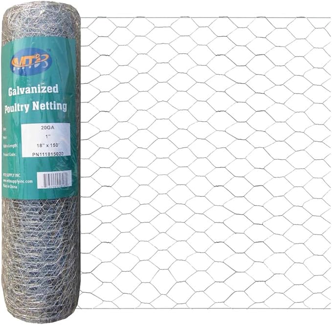 20GA Galvanized Hexagonal Poultry Netting Chicken Wire 18 inches x 150 feet x 1 inch Mesh