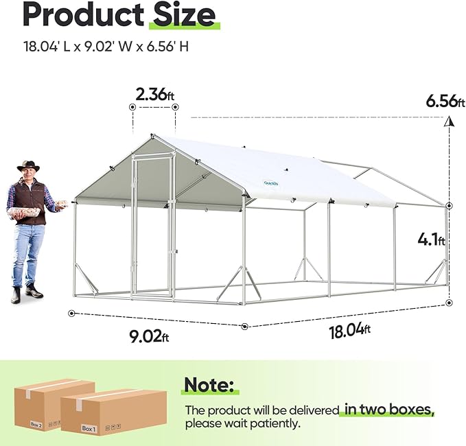 Quictent Advanced Series 18x9 ft Metal Chicken Coop Run with Side Hardware Cloth, Large Walk-in Outdoor Poultry Cage Heavy Duty Predator Proof Hen Duck Rabbit Farm Pen House, Waterproof Anti-UV Cover