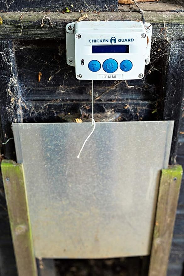 ChickenGuard Classic Door Kit Combi - 'Extreme' Auto Coop Door Opener Plus Aluminium Pop Hole Door with Oak Runners, Indoor/Outdoor Automatic Chicken Coop, Backyard Hen House Accessory