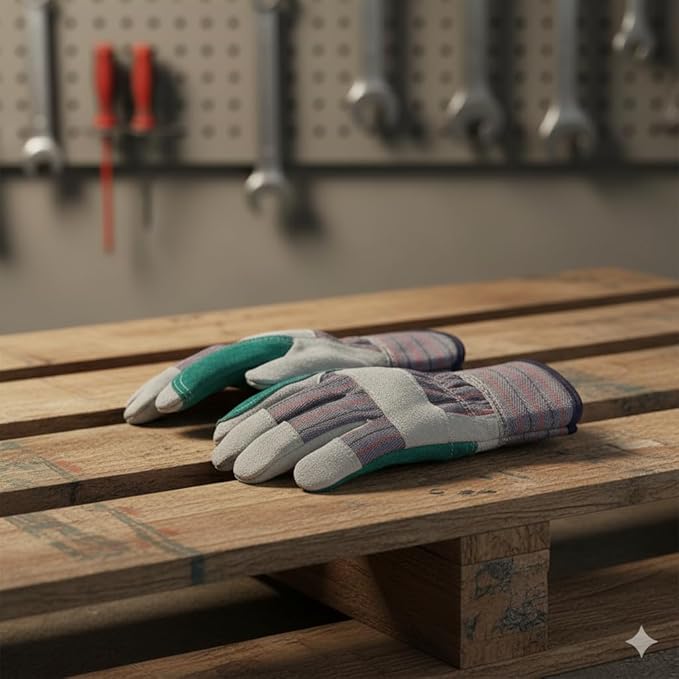 Giorgino Cow Split Leather Work Gloves Double Palm Pack of 5 for Men & Women, Gardening Gloves with Reinforced Fingertips, Knuckle Guard & Safety Cuff