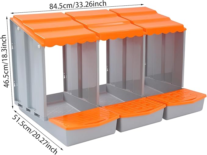 Chicken Nesting Box, 3 Compartments PP Nesting Box, Wall Mountable Nesting Boxes with Inclined Top, Drain Holes & Resting Platform for Chicken and Poultry to Collect Eggs