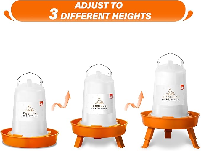 Chick Feeder and Waterer Kit Automatic Chicken Feeder and Waterer Set, 1L Chick Feeder and 1.5L Chick Waterer with 3 Heights Adjustable Legs