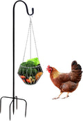 Hanging Chicken Feeder, Metal Chicken Treat Dispenser with Chain and Stand Pole, Chicken Enrichment Toys, Chicken Coop Accessories for Hens, Turkeys, Ducks, Geese, and Other Poultry