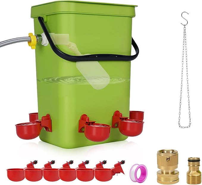 3.2 Gallon Chicken Waterer，Automatic Poultry Waterer Feeder with Float Valve,Hanging Automatic Chicken Water with Hose (One End 3/4") Poultry Waterer Dispenser for Quail Duck Goose Turkeys