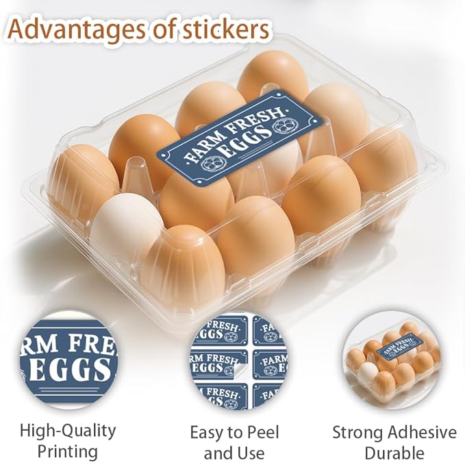 180 Pcs Farm Fresh Eggs Carton Labels, 2.6 x 0.98 in Rectangular Retro Style Blue Tones Unwashed Eggs Labels Self-Adhesive Egg Packaging Stickers for Chicken Egg Box Container Farm Supplies