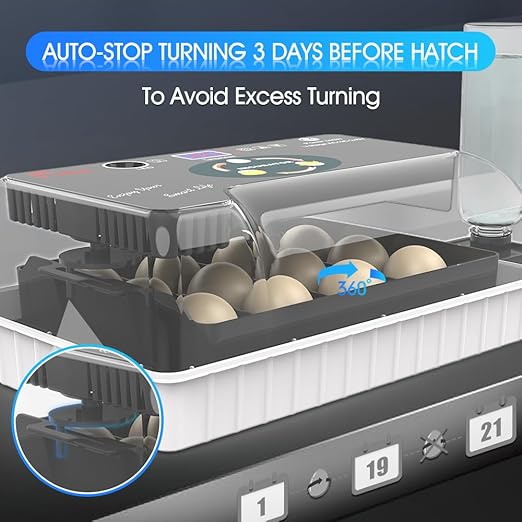 12 Egg Incubator - Automatic Egg Turner, Temperature Control, Built-in Candler, Auto Water Refill for Hatching Chicken, Duck, Quail & Bird Eggs
