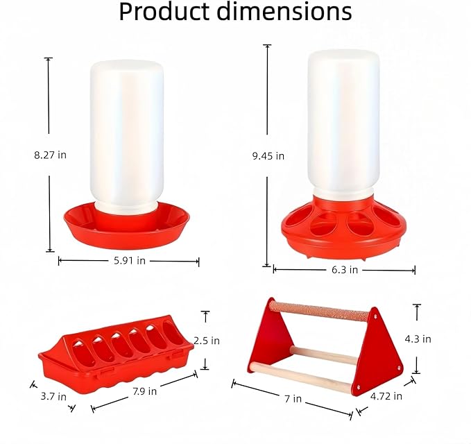 12-Hole No-Scratch & Spill-Proof Chick Feeder, Leak-Resistant Chick Waterer, and Poultry Waterer with Perches - Complete Brooder/Coop Starter Kit for Raising Poultry (F Set)