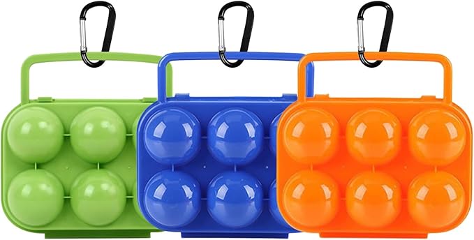 Pack of 3 Plastic Portable Camping Egg Carrier With D Buckle - 6 Eggs Capacity, Kitchen Storage Box, Tray Carriage Dispenser for Refrigerator