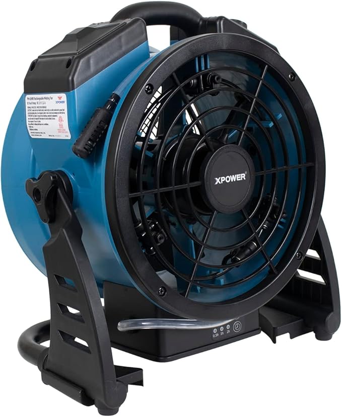 XPOWER Misting Fan FM-65WB, Battery Operated, Rechargeable, w/Water Pump, Mounts on 5 Gal Bucket, Outdoor Cooling, High Velocity, 14 In