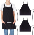 Jubatus 2 Pack 3 Pockets 100% Cotton Adjustable Bib Apron Chef Kitchen Cooking Aprons for Women Men, Black