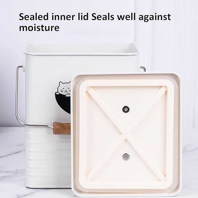 15 Lb Container for Dog Food, Wooden Handle, Pet Food Storage Containers for All Pet Food, Galvanized Iron Air-tight Dog Food Containers, Farm Dog Food Containers (black)