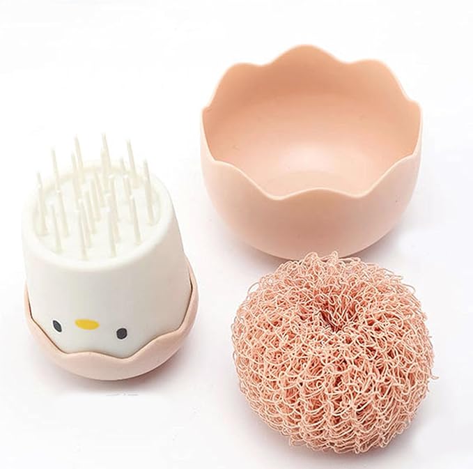 Cartoon Eggshell Dish,Cleaning Brush Long Lasting,Easy to Grip Cute Kitchen Scrub Brush,for Fresh Eggs and Incubator Scrub Brush for Washing Dishes Kitchen Utensils (Pink)