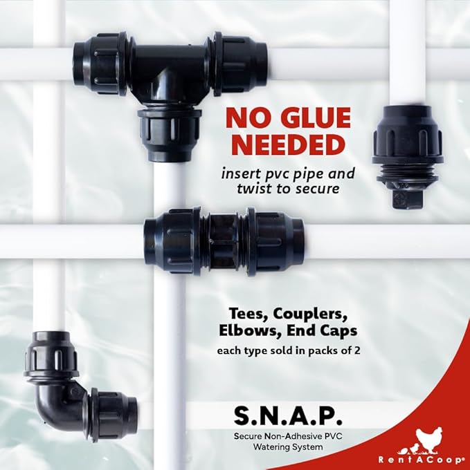 RentACoop Glueless Float Valve Kit Compatible with S.N.A.P 1/2" Schedule 40 PVC Pipe Watering System for Chickens, Poultry, and Other Animals