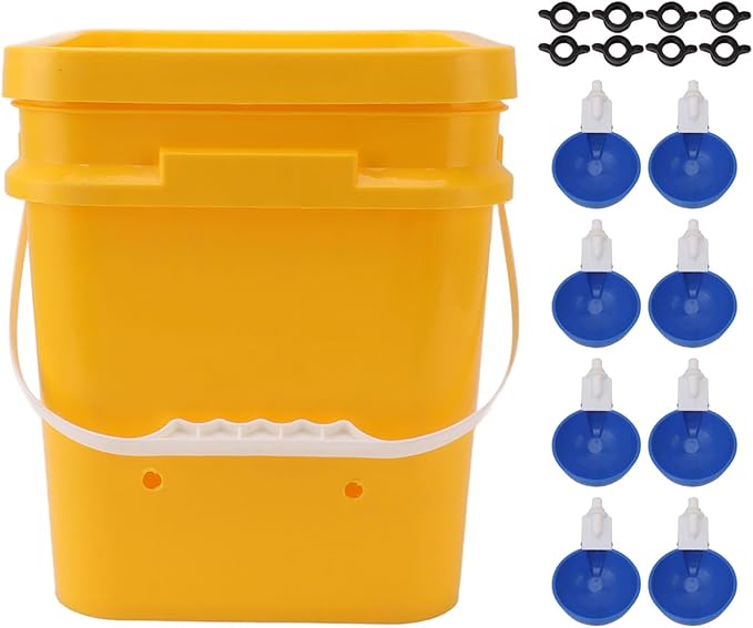 GLOGLOW Automatic Chicken Waterer Bowl, Durable Plastic with Gravity System, 12L Drinker for Chickens, Ducks and Other Poultry (Bucket + Bowl + Black Screws)