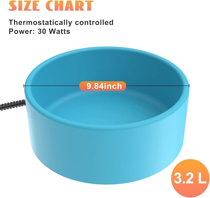 Heated Pet Bowl - KOKOPRO Dog Heating Bowl Outdoor Winter Dog Water Bowl with Anti-bite Wire for Dogs, Cats, Rabbits, Chickens (Blue)