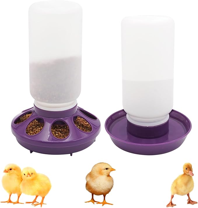 Chick Feeder and Waterer Kit - 1L Feeder and Waterer for Duck Brooder, Quail